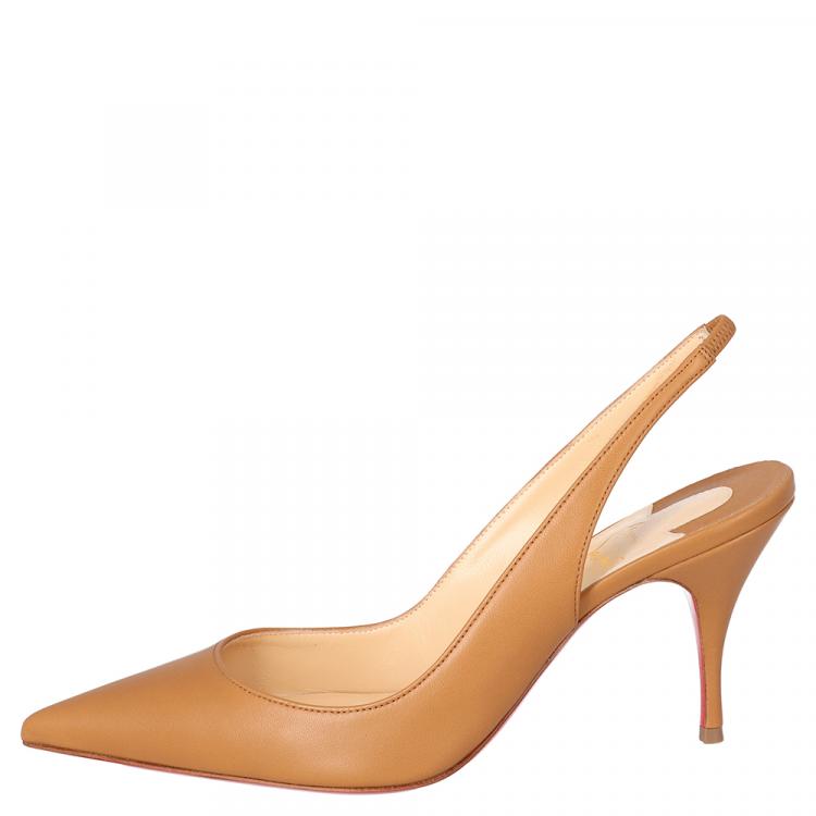 Pre Owned Christian Louboutin Tan Leather Clare Slingback Pointed Toe Pumps Size 39