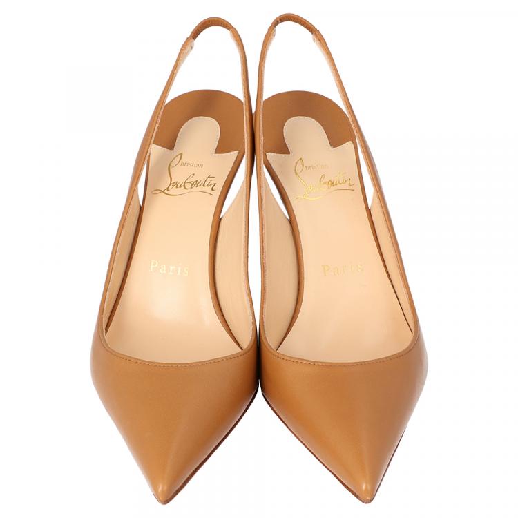 Pre Owned Christian Louboutin Tan Leather Clare Slingback Pointed Toe Pumps Size 39