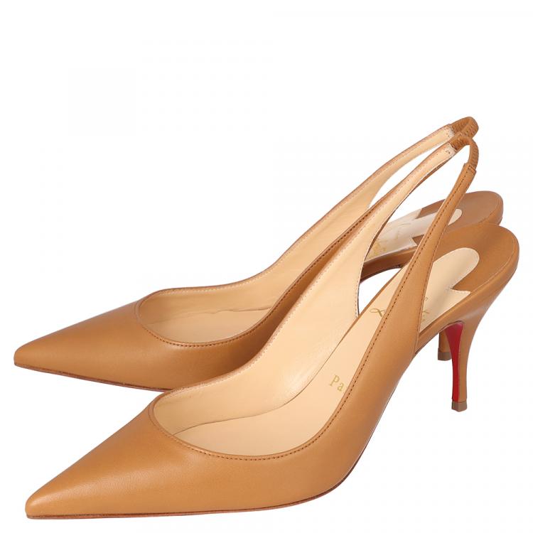 Pre Owned Christian Louboutin Tan Leather Clare Slingback Pointed Toe Pumps Size 40.5