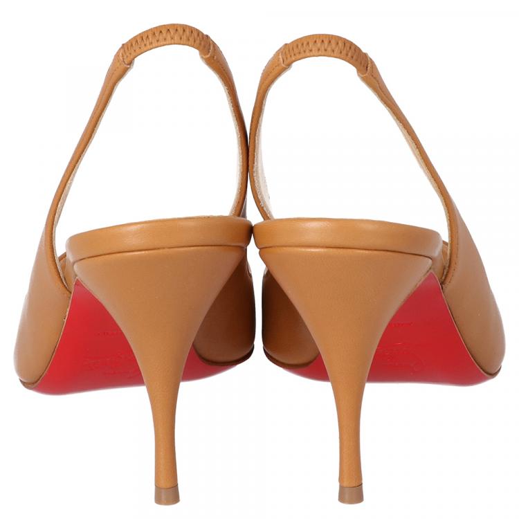 Pre Owned Christian Louboutin Tan Leather Clare Slingback Pointed Toe Pumps Size 40.5