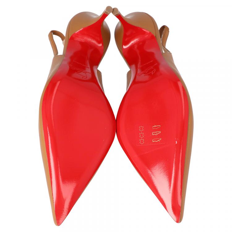 Pre Owned Christian Louboutin Tan Leather Clare Slingback Pointed Toe Pumps Size 40.5