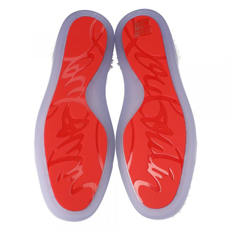Pre Owned Christian Louboutin White Embossed "LoubinTheSky" Leather Lou Spikes 2 High-Top Sneakers Size 45