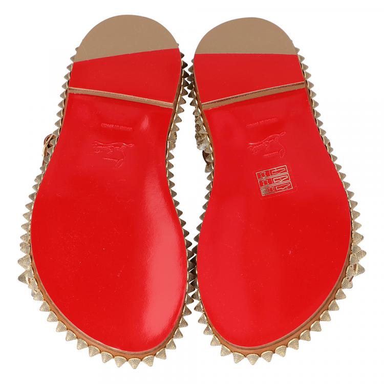 Pre Owned Christian Louboutin Beige Cordorella Spiked Flat Leather Sandals Size 41