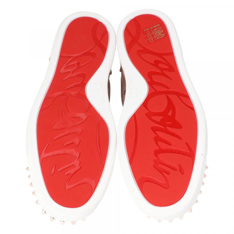 Pre Owned Christian Louboutin Pink Patent Leather and Suede Vieira Spikes Low-Top Sneakers Size 35.5