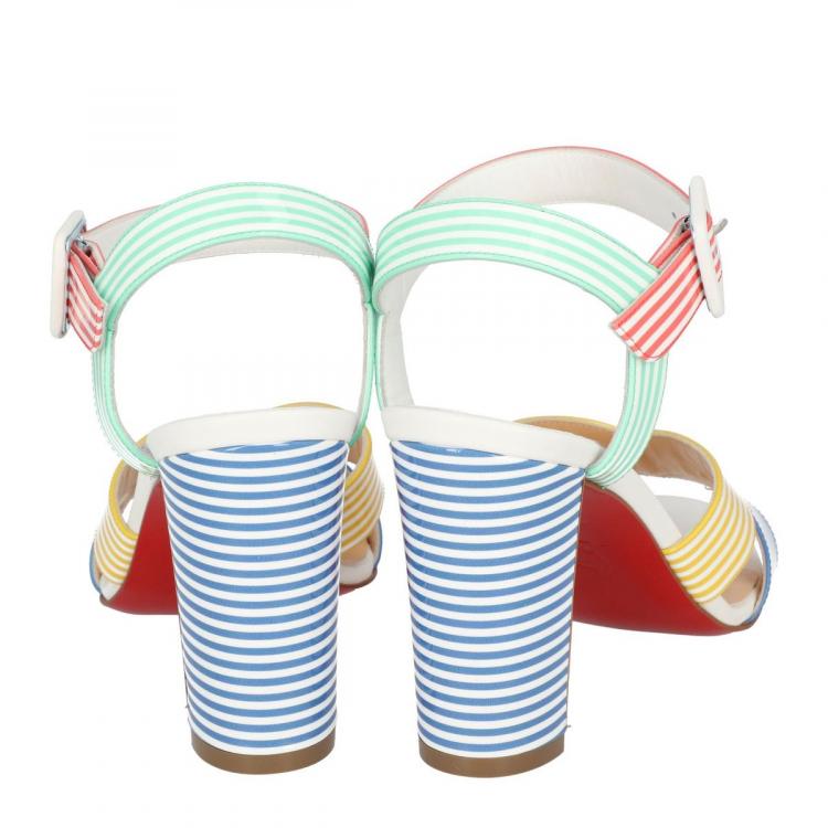 Pre Owned Christian Louboutin Multicolor Patent Leather Palavas Block Heel Sandals Size 38