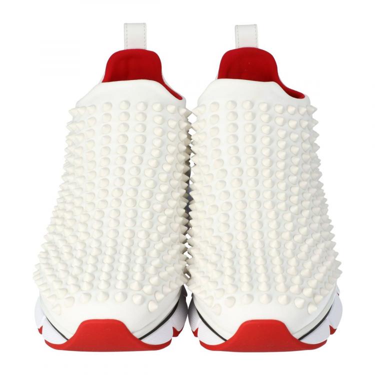 Pre Owned Christian Louboutin White Spike Sock Slip On Platform Sneakers Size 36