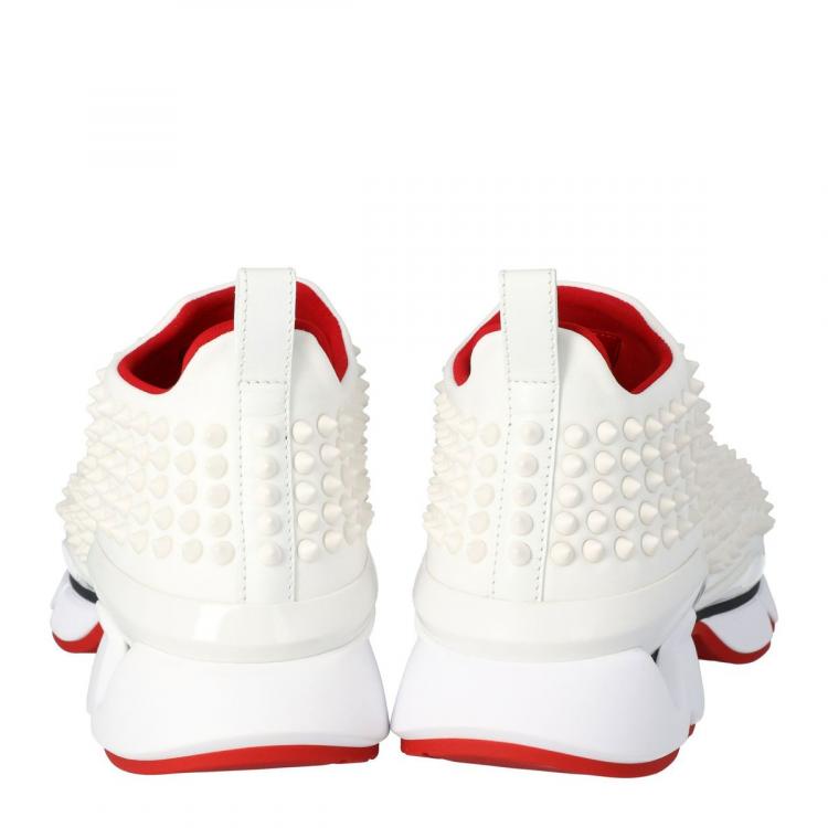 Pre Owned Christian Louboutin White Spike Sock Slip On Platform Sneakers Size 36