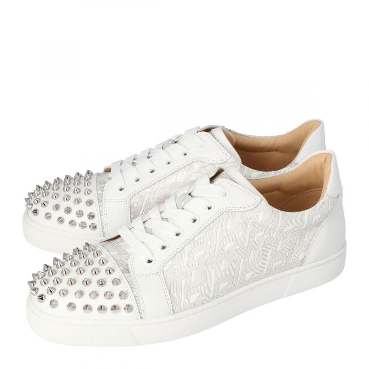 Pre Owned Christian Louboutin White Leather Veira Spikes Sneakers Size 36