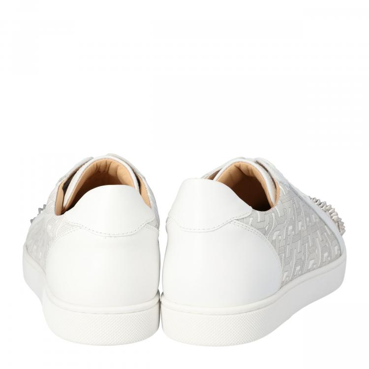 Pre Owned Christian Louboutin White Leather Veira Spikes Sneakers Size 36