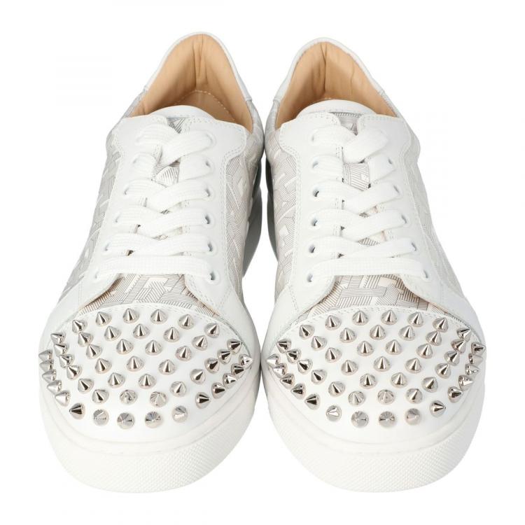 Pre Owned Christian Louboutin White Leather Veira Spikes Sneakers Size 36