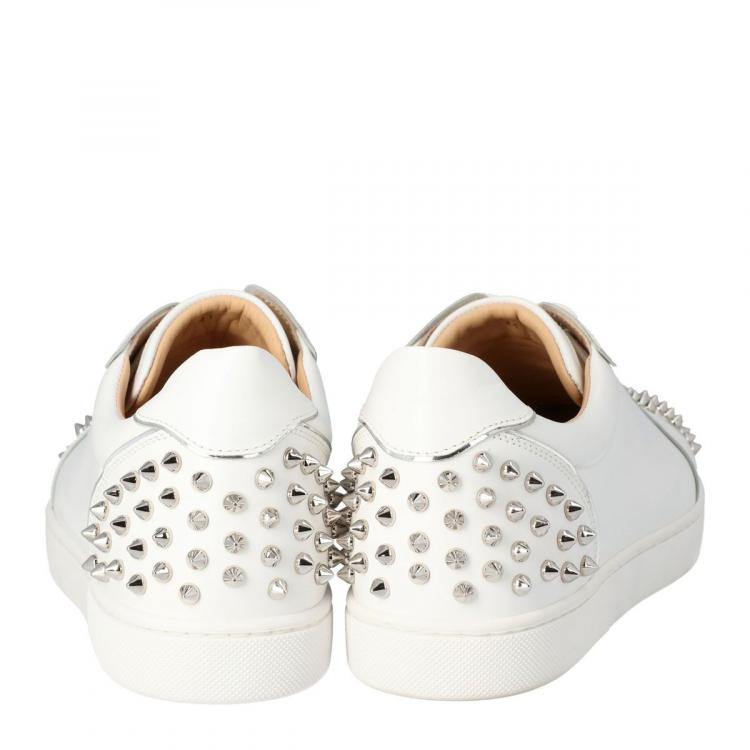 Pre Owned Christian Louboutin White Leather Vierissima Spikes Sneakers Size 38