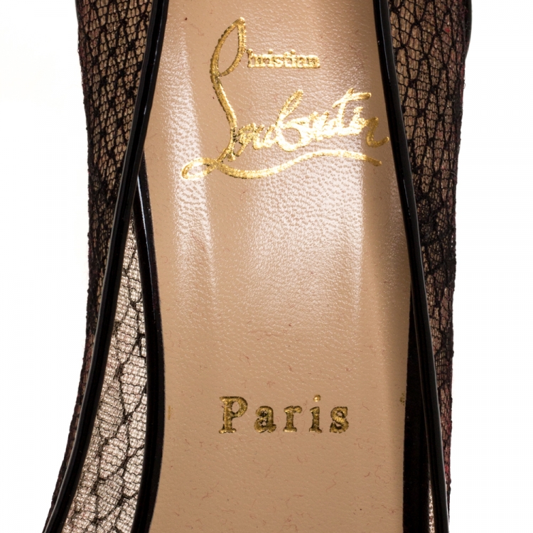 مملوكة مسبقًا Christian Louboutin Black Mesh And Patent Leather Spikes Ankle Strap Pumps Size 40