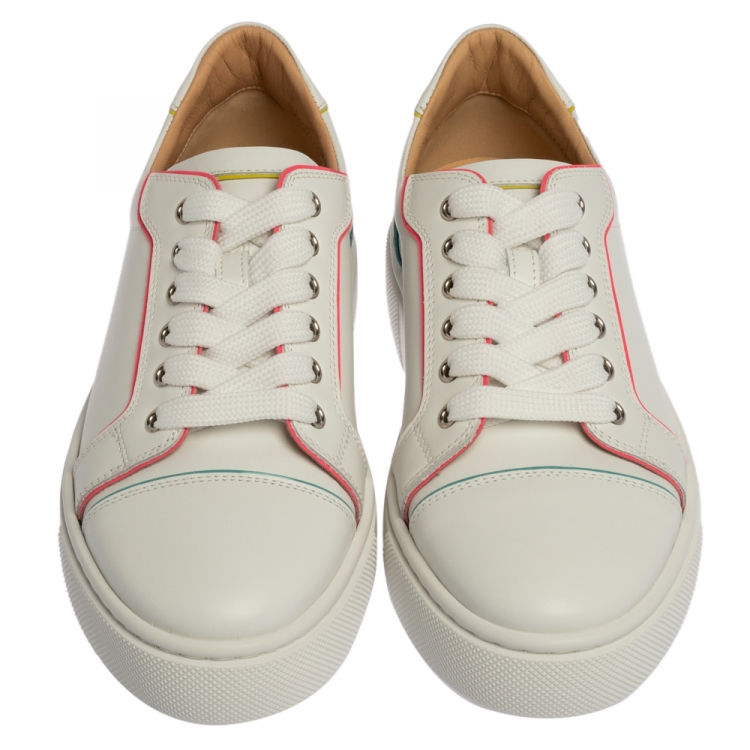 Pre Owned Christian Louboutin White Leather Vieirissima Low Top Sneakers Size 38.5
