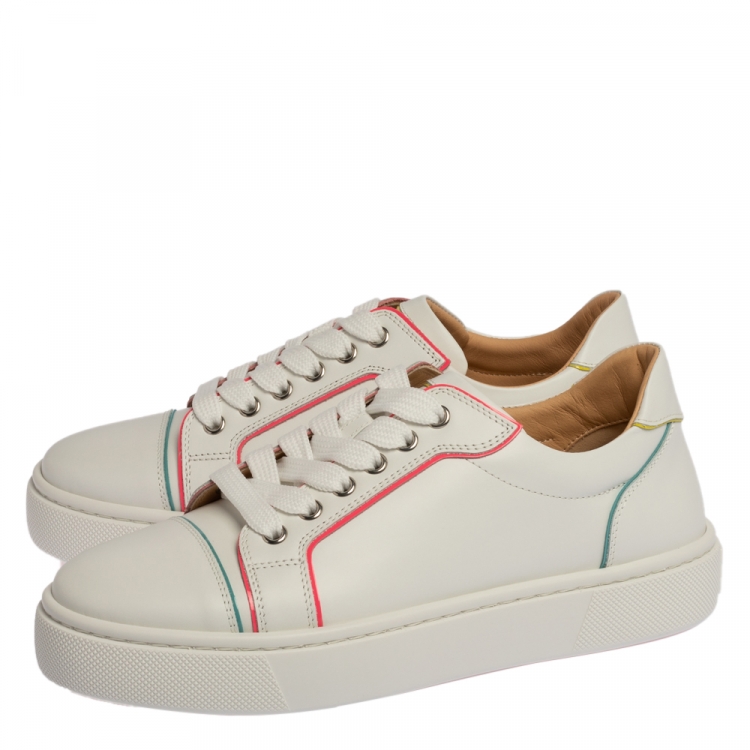 Pre Owned Christian Louboutin White Leather Vieirissima Low Top Sneakers Size 38.5
