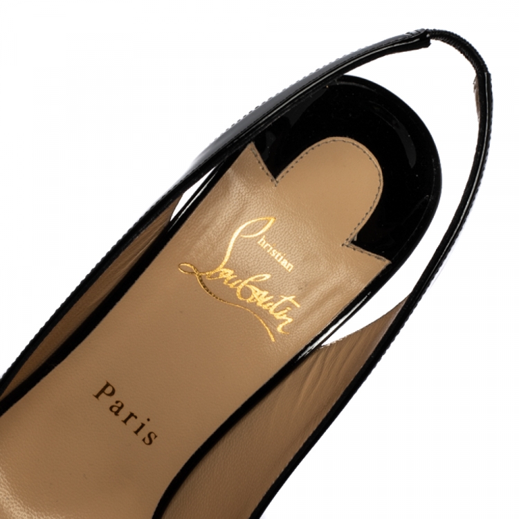 Pre Owned Christian Louboutin Black Patent Leather Lady Peep Toe Platform Pumps Size 39