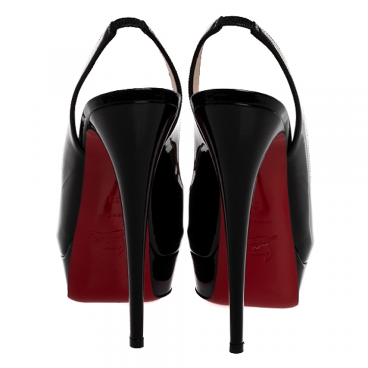 Pre Owned Christian Louboutin Black Patent Leather Lady Peep Toe Platform Pumps Size 39