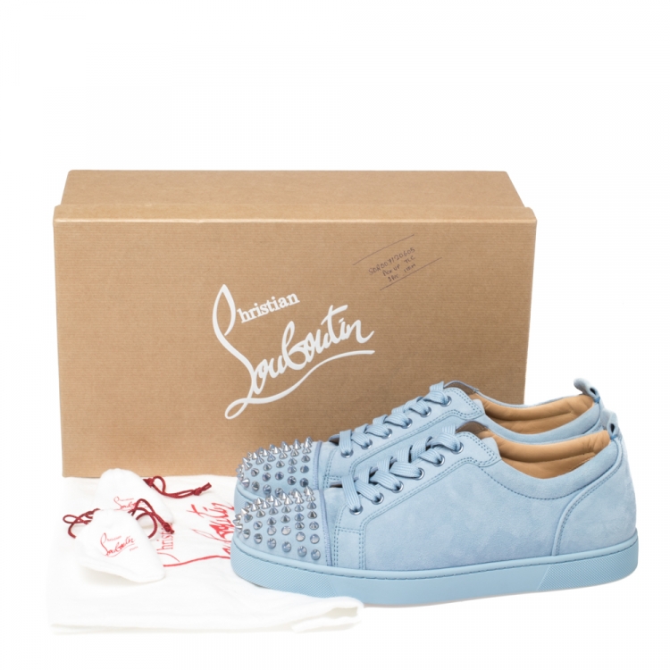 Pre Owned Christian Louboutin Light Blue Suede Vieira Spikes Low-Top Sneakers Size 42