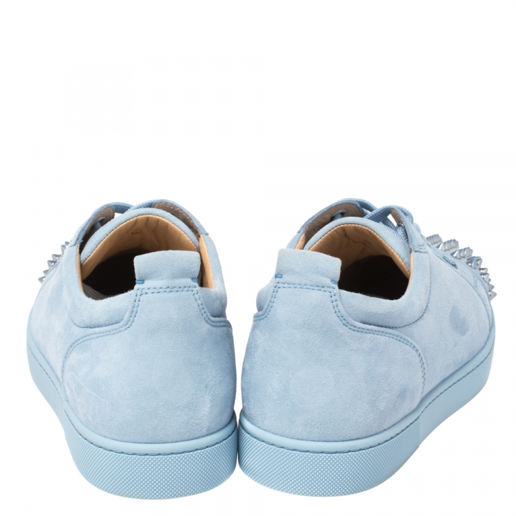 Pre Owned Christian Louboutin Light Blue Suede Vieira Spikes Low-Top Sneakers Size 42