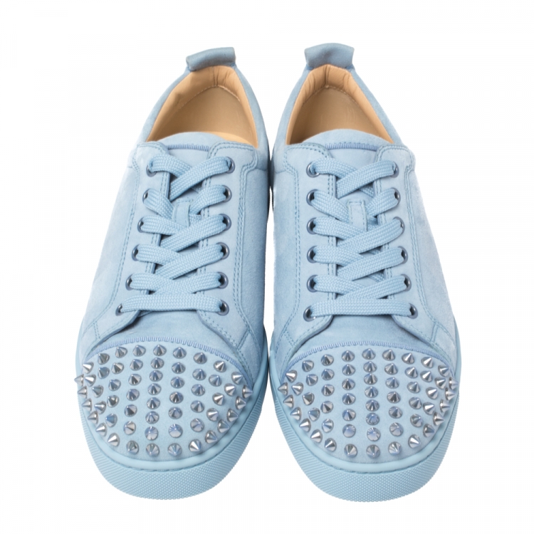 Pre Owned Christian Louboutin Light Blue Suede Vieira Spikes Low-Top Sneakers Size 42