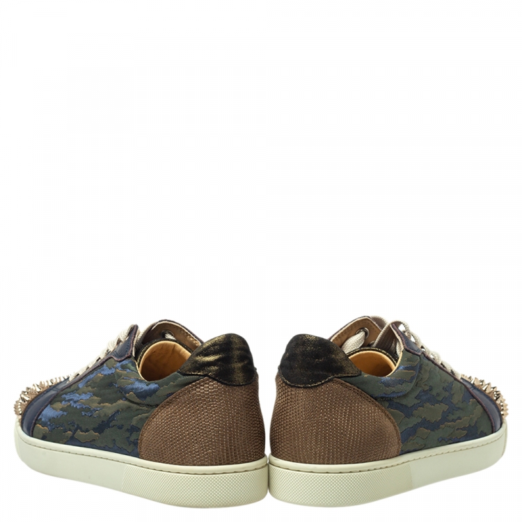 Pre Owned Christian Louboutin Multicolor Jacquard Fabric And Leather Vieira Spikes Low Top Sneakers Size 39