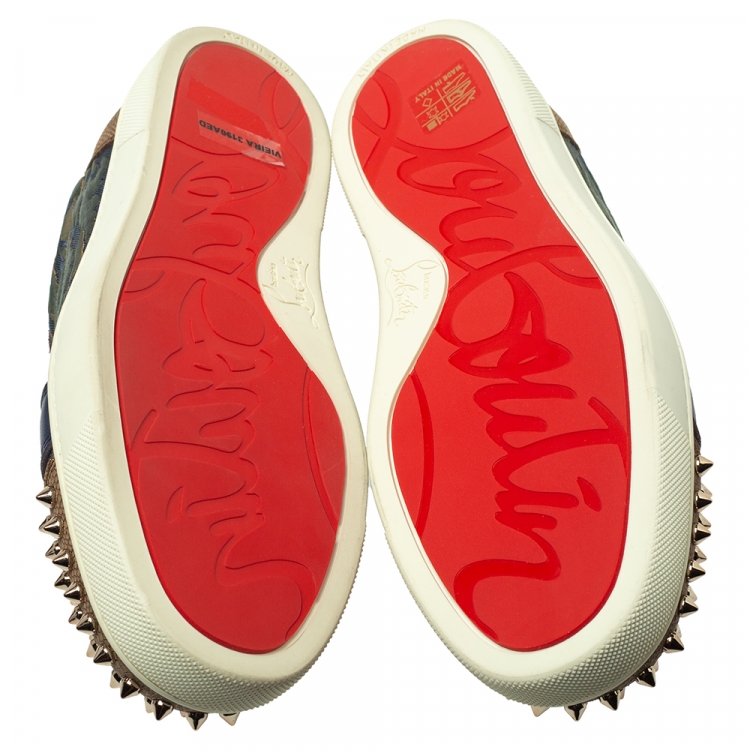Pre Owned Christian Louboutin Multicolor Jacquard Fabric And Leather Vieira Spikes Low Top Sneakers Size 39