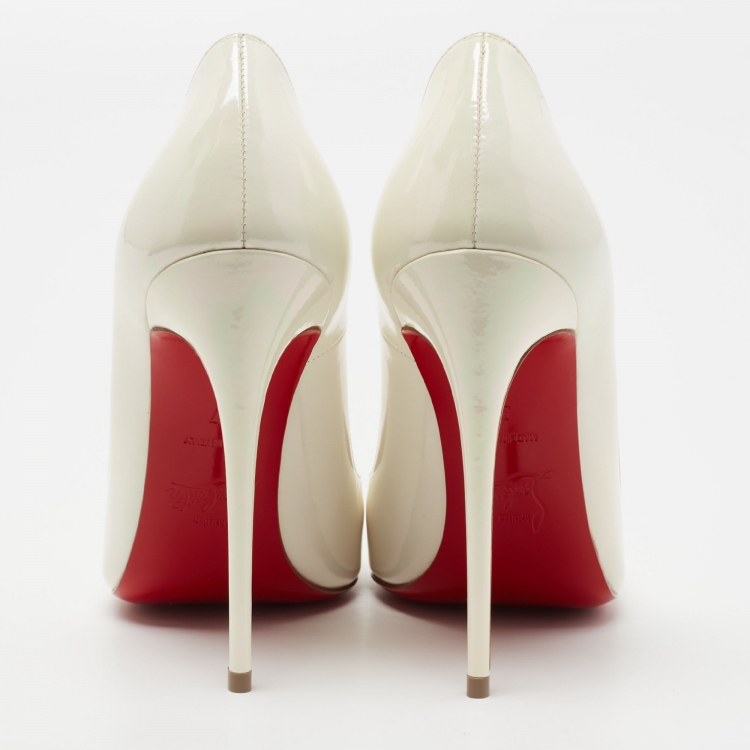 Pre Owned Christian Louboutin White Iridescent Patent Leather So Kate Pumps Size 37