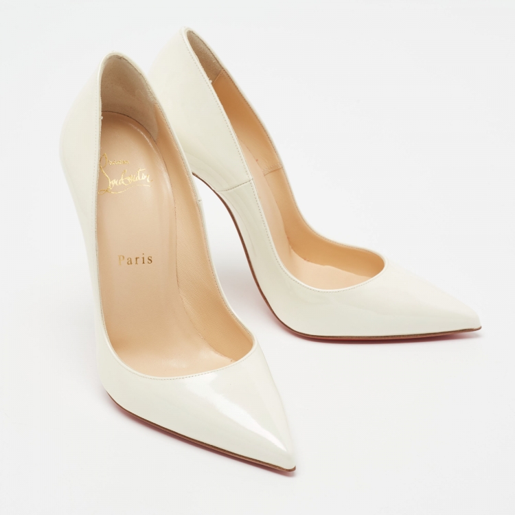 Pre Owned Christian Louboutin White Iridescent Patent Leather So Kate Pumps Size 37