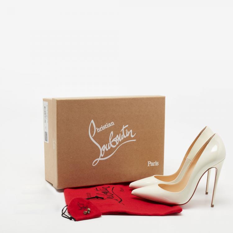 Pre Owned Christian Louboutin White Iridescent Patent Leather So Kate Pumps Size 37