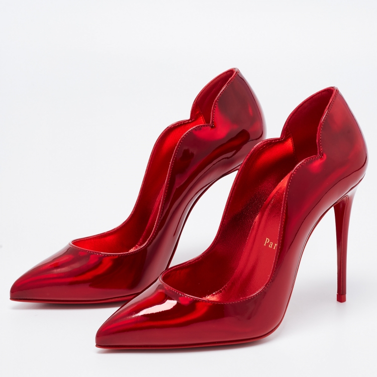Pre Owned Christian Louboutin Red Patent Leather Hot Chick Pumps Size 36