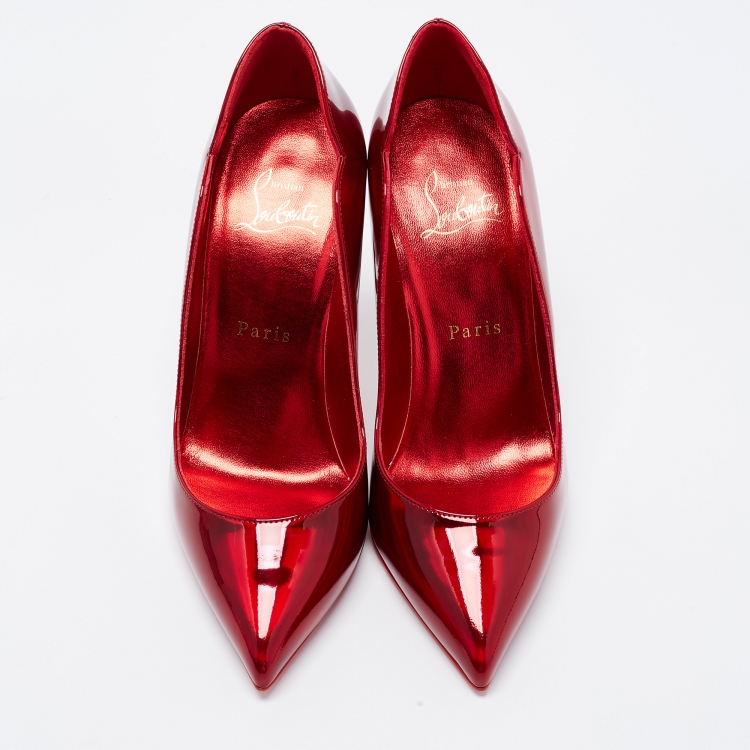 Pre Owned Christian Louboutin Red Patent Leather Hot Chick Pumps Size 36