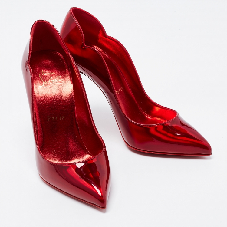 Pre Owned Christian Louboutin Red Patent Leather Hot Chick Pumps Size 36