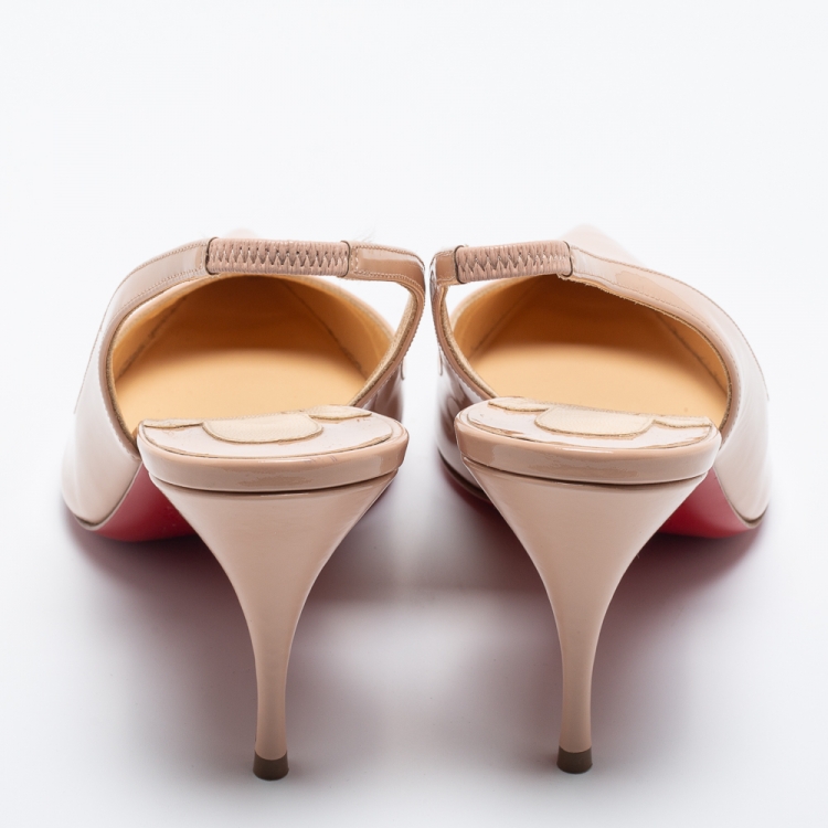 Pre Owned Christian Louboutin Beige Patent Leather Clare Slingback Pumps Size 38