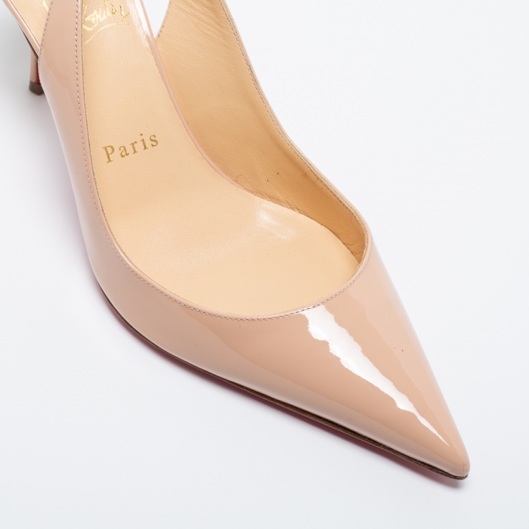 Pre Owned Christian Louboutin Beige Patent Leather Clare Slingback Pumps Size 38