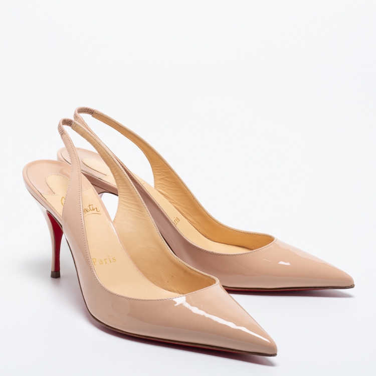 Pre Owned Christian Louboutin Beige Patent Leather Clare Slingback Pumps Size 38