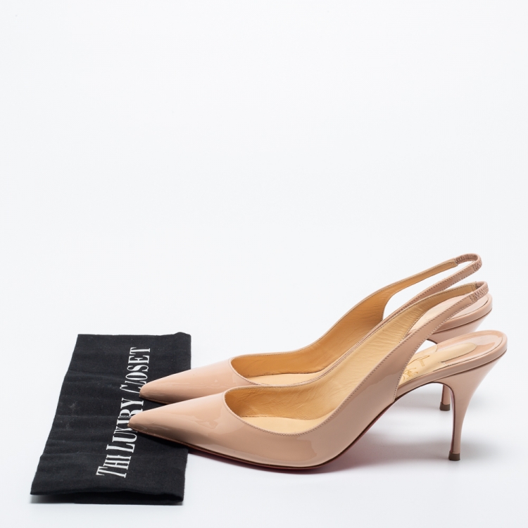 Pre Owned Christian Louboutin Beige Patent Leather Clare Slingback Pumps Size 38