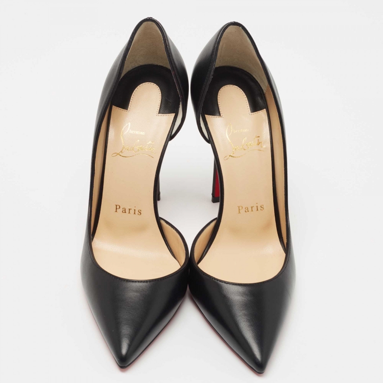 Pre Owned Christian Louboutin Black Leather Iriza Pumps Size 37