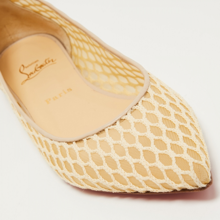 Pre Owned Christian Louboutin Beige Leather and Mesh Pigaresille Ballet Flats Size 39