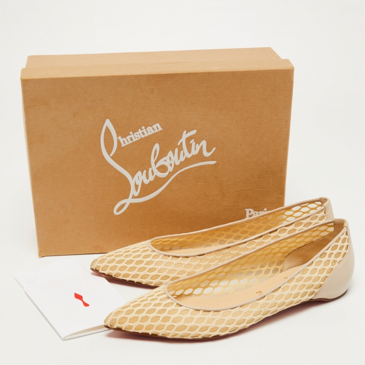 Pre Owned Christian Louboutin Beige Leather and Mesh Pigaresille Ballet Flats Size 39