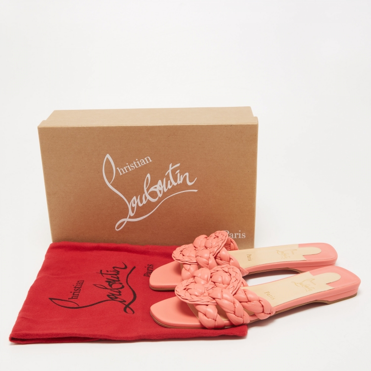 Pre Owned Christian Louboutin Pink Leather Marmella Flat Slides Size 38