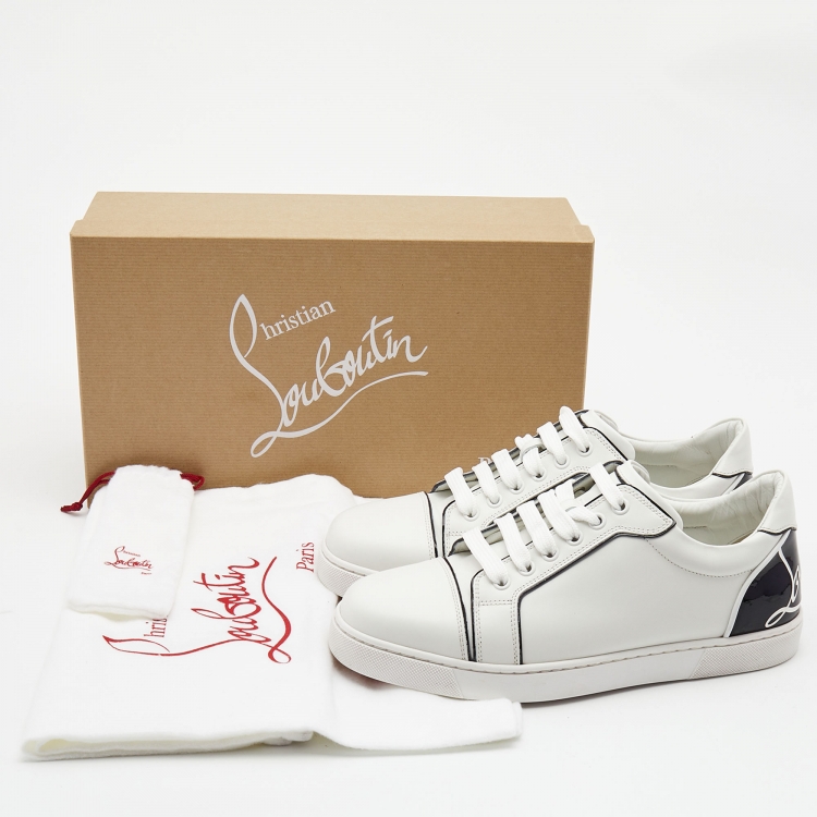 Pre Owned Christian Louboutin Black/White Leather Fun Vieira Low Top Sneakers Size 39