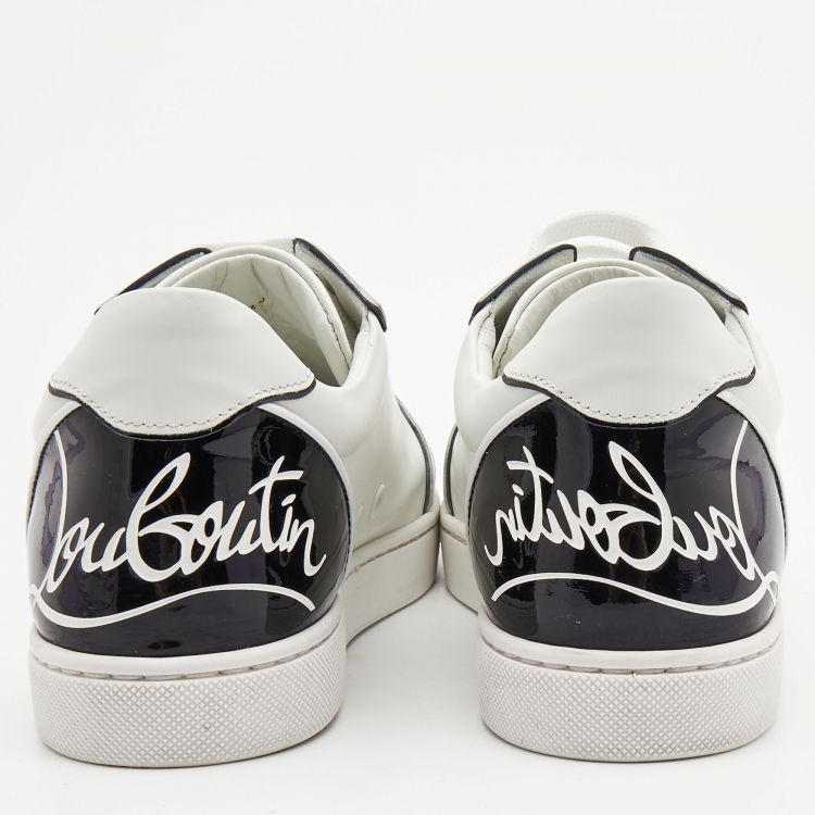 Pre Owned Christian Louboutin Black/White Leather Fun Vieira Low Top Sneakers Size 39