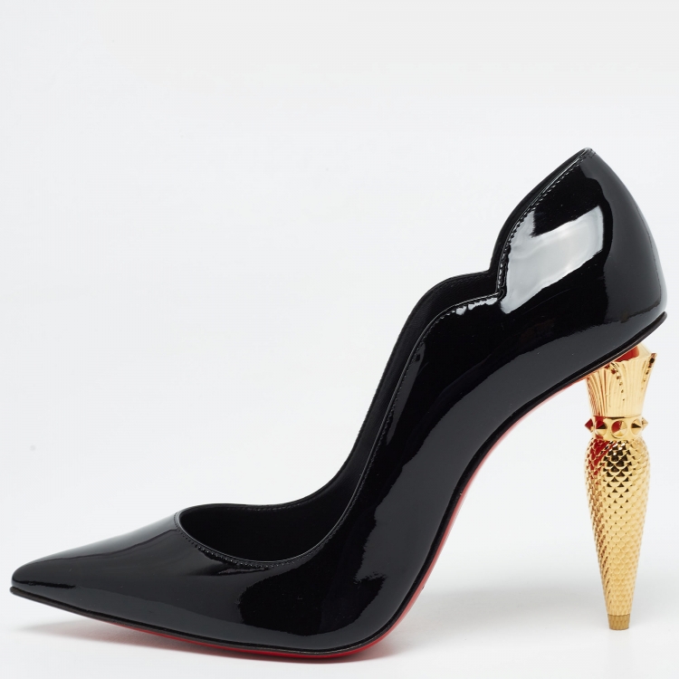 Pre Owned Christian Louboutin Black Patent Leather Lipchick Pumps Size 38.5
