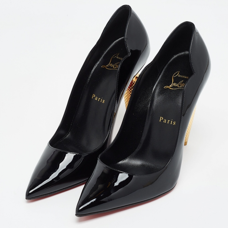 Pre Owned Christian Louboutin Black Patent Leather Lipchick Pumps Size 38.5