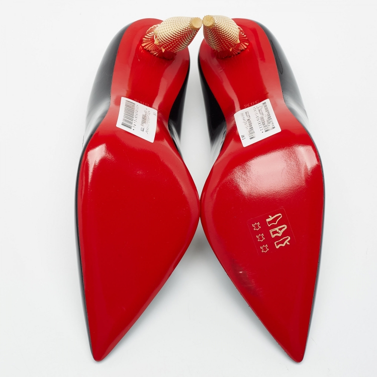 Pre Owned Christian Louboutin Black Patent Leather Lipchick Pumps Size 38.5