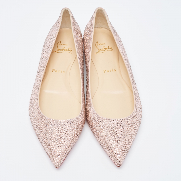 Pre Owned Christian Louboutin Pink Satin and Crystal Embellished Ballet Flats Size 38