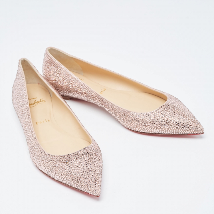 Pre Owned Christian Louboutin Pink Satin and Crystal Embellished Ballet Flats Size 38