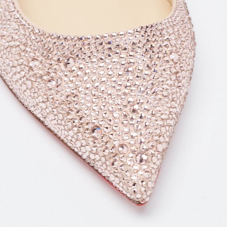 Pre Owned Christian Louboutin Pink Satin and Crystal Embellished Ballet Flats Size 38