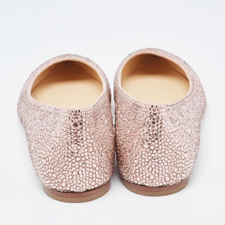 Pre Owned Christian Louboutin Pink Satin and Crystal Embellished Ballet Flats Size 38