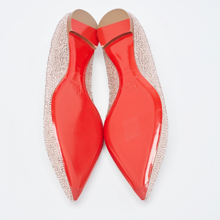 Pre Owned Christian Louboutin Pink Satin and Crystal Embellished Ballet Flats Size 38