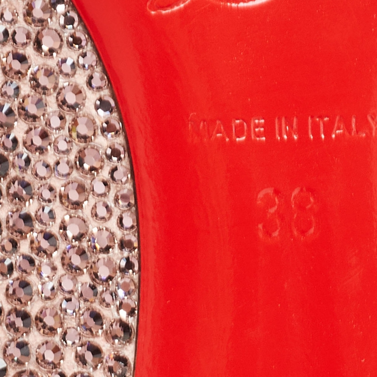 Pre Owned Christian Louboutin Pink Satin and Crystal Embellished Ballet Flats Size 38
